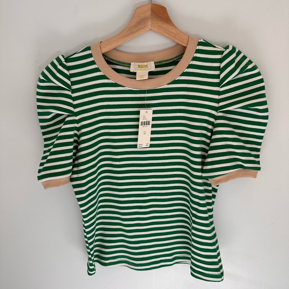 NWT Anthropologie Maeve Puff Sleeve Top Striped Top XS